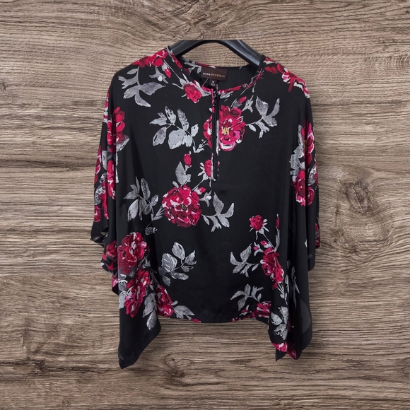 ⭐️Dana Buchman Black and Pink Asymmetrical Blouse With Bat Wind Sleeves XS - Picture 1 of 6